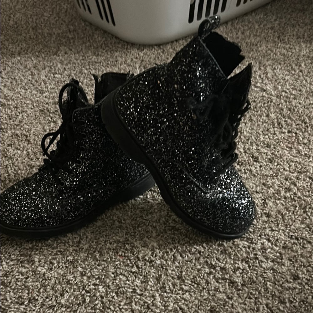 JustFab Black Glitter Boots High-Top Style